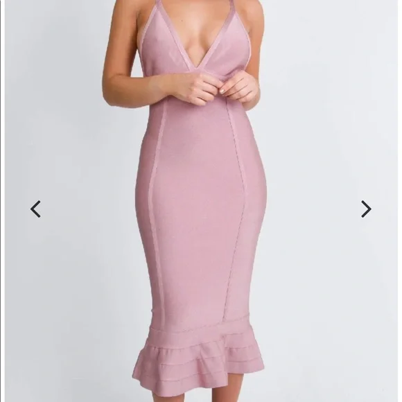 strapless open back dress High Quality Flower Beaded Single Sleeve Sexy Midi Bandage Dress Rose Red / Xs main image 1